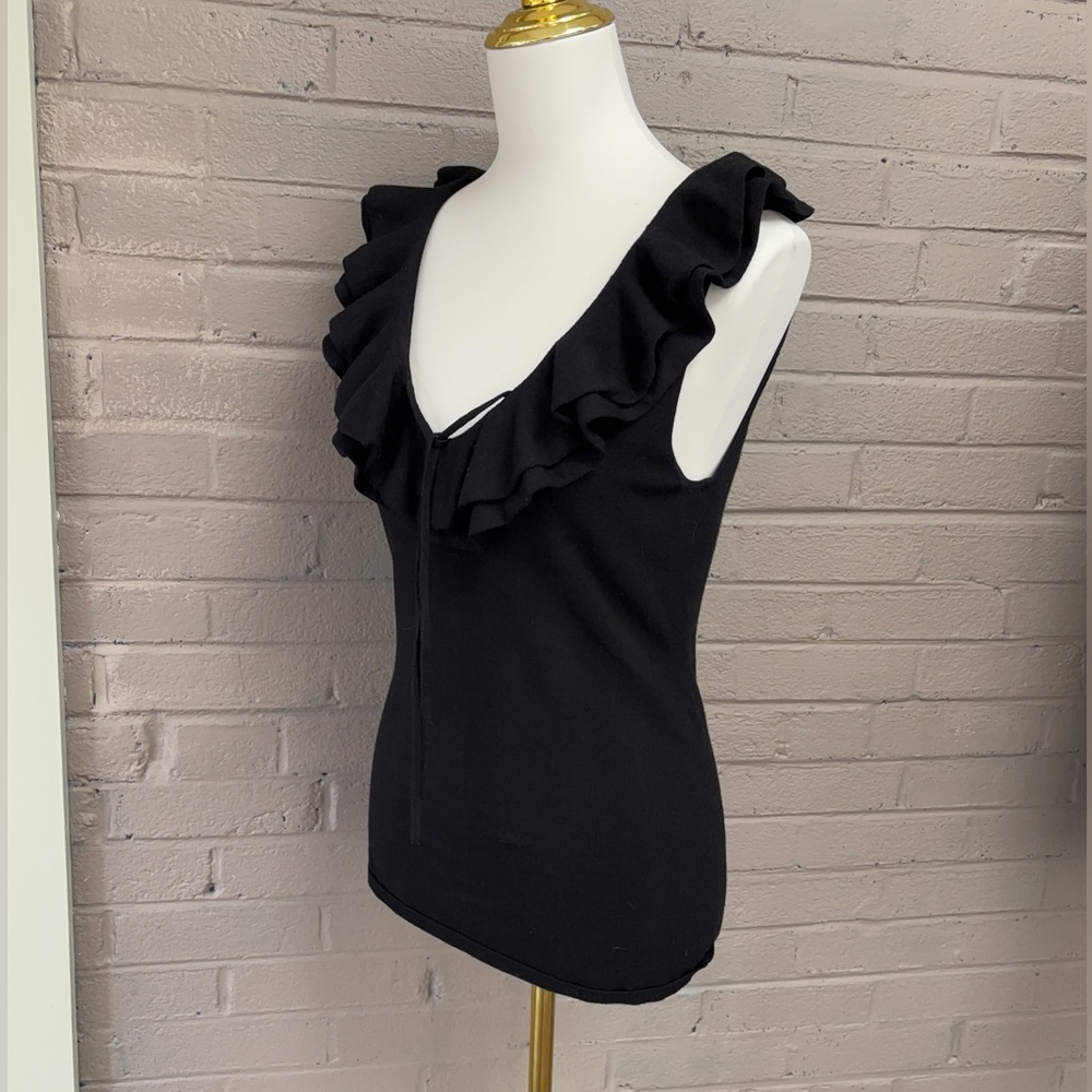 Frame sleeveless black ruffled knit sweater top L - Picture 8 of 12